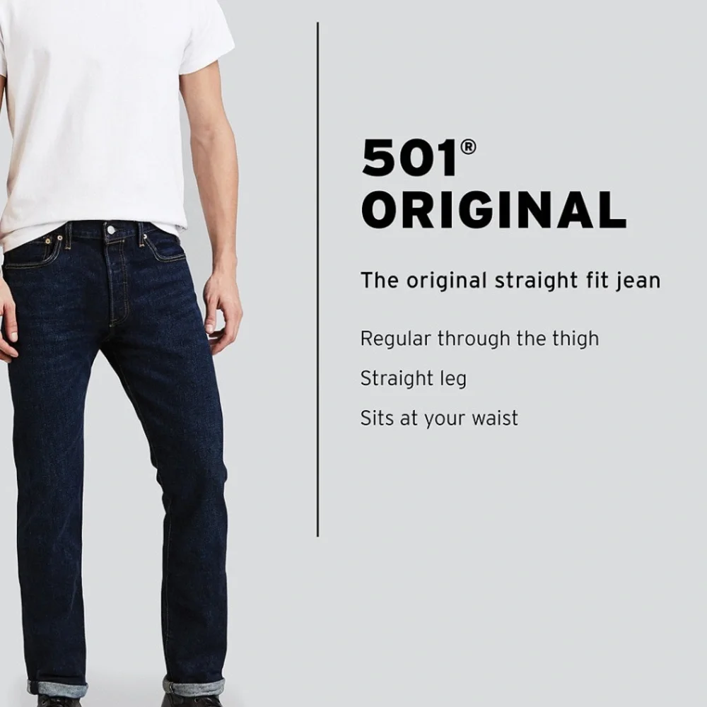 Levi’s 501 The Ben Stretch Medium Wash Button Fly Straight Leg Blue Jeans - Picture 11 of 12